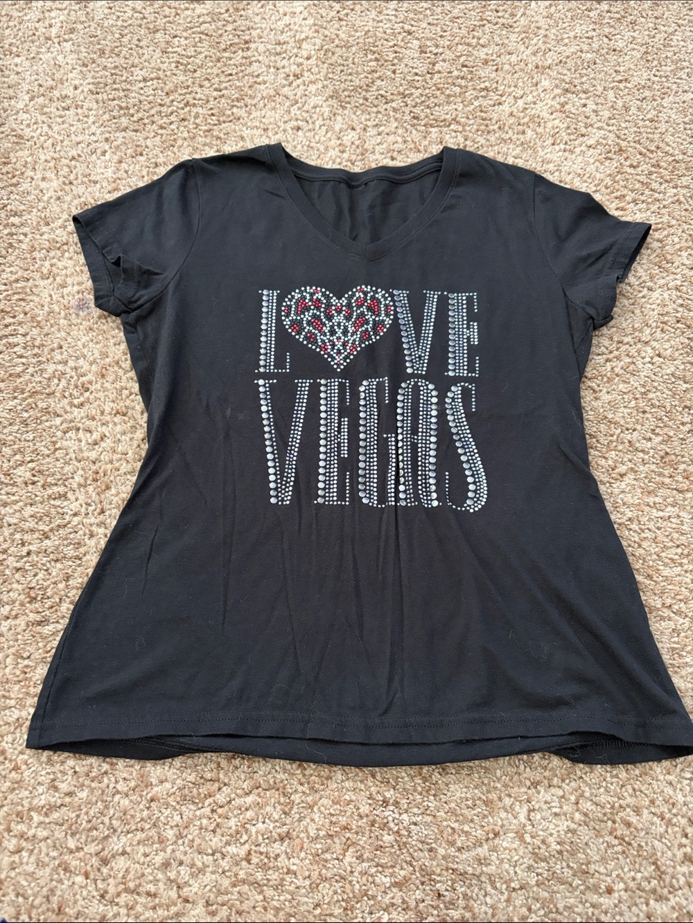 Love Vegas Studded V-Neck Tee - Black